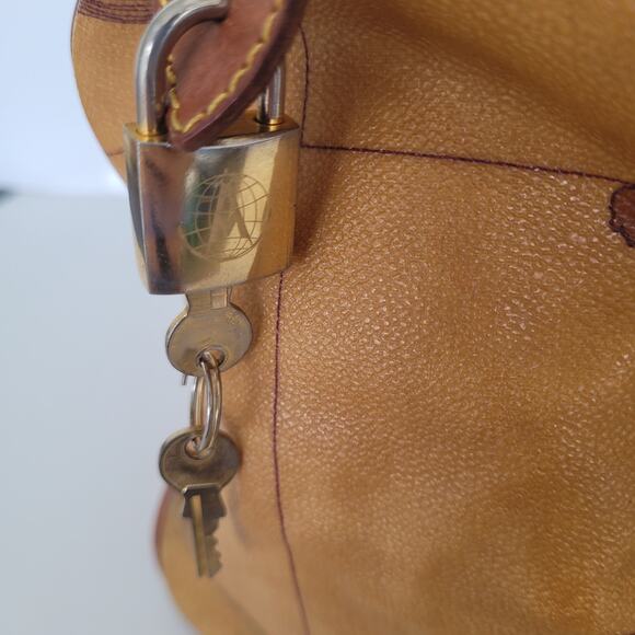 Alviero Martini Vintage Duffle Boston Bag Purse Map Pattern Leather Brown Large - Picture 16 of 16